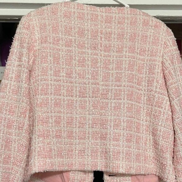 Express Plaid Boucle Tweed Blazer Jacket Pink and White Size L - Picture 3 of 4